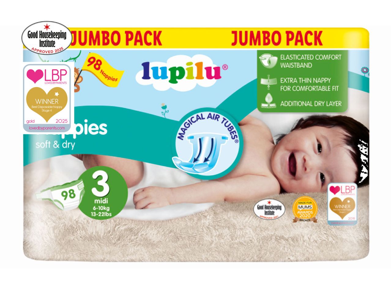 Lupilu Jumbo Pack baby nappies, size 3.