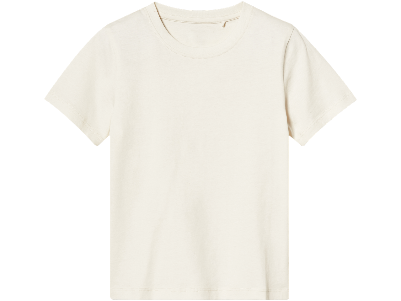 Tricou crem, cu guler rotund.