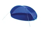 Crivit pop-up beach tent, blue with light blue trim, shown set up.