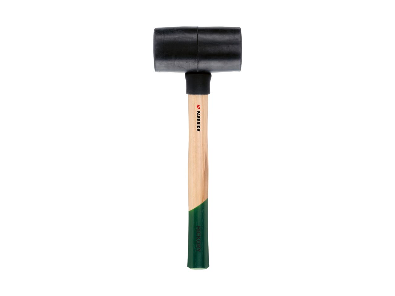Parkside's sorte gummihammer med hickory skaft.