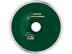 A Parkside cutting disc with safety symbols and specifications.