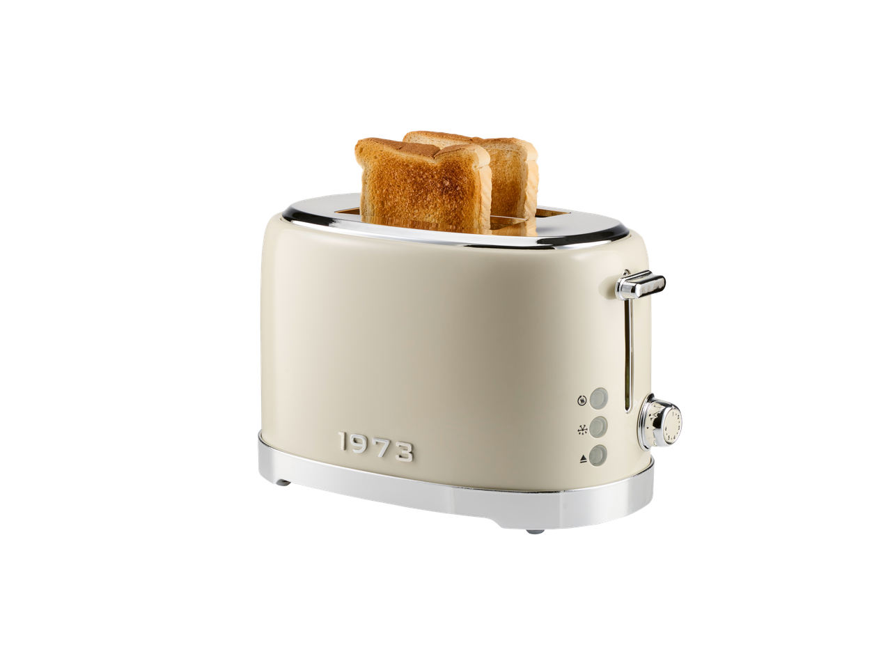 Kreemjas Silvercrest röster kahe röstsaia viiluga, mustal taustal.