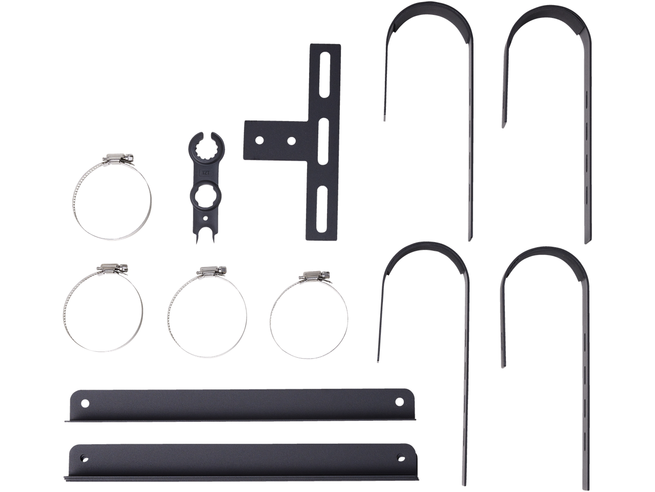 Kit de montaj TV: suporturi, cleme și instrumente.