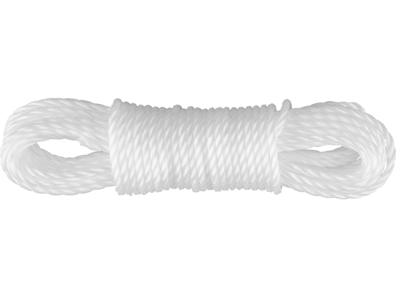 Three coils of white rope, two on the sides and one in the middle.