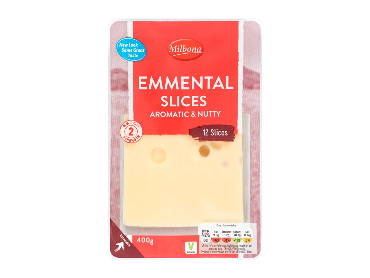 Milbona Emmental slices: 12 aromatic & nutty slices.