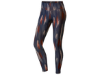 Legging de sport pour femme avec un motif abstrait bleu marine, orange brûlé et beige.