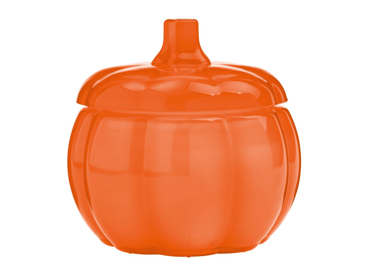 Orange pumpkin-shaped candy jar with a lid