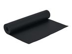 A black yoga mat, partially unrolled, on a white background.
