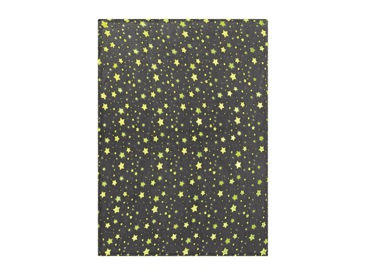 A dark gray blanket with a pattern of yellow and green stars.