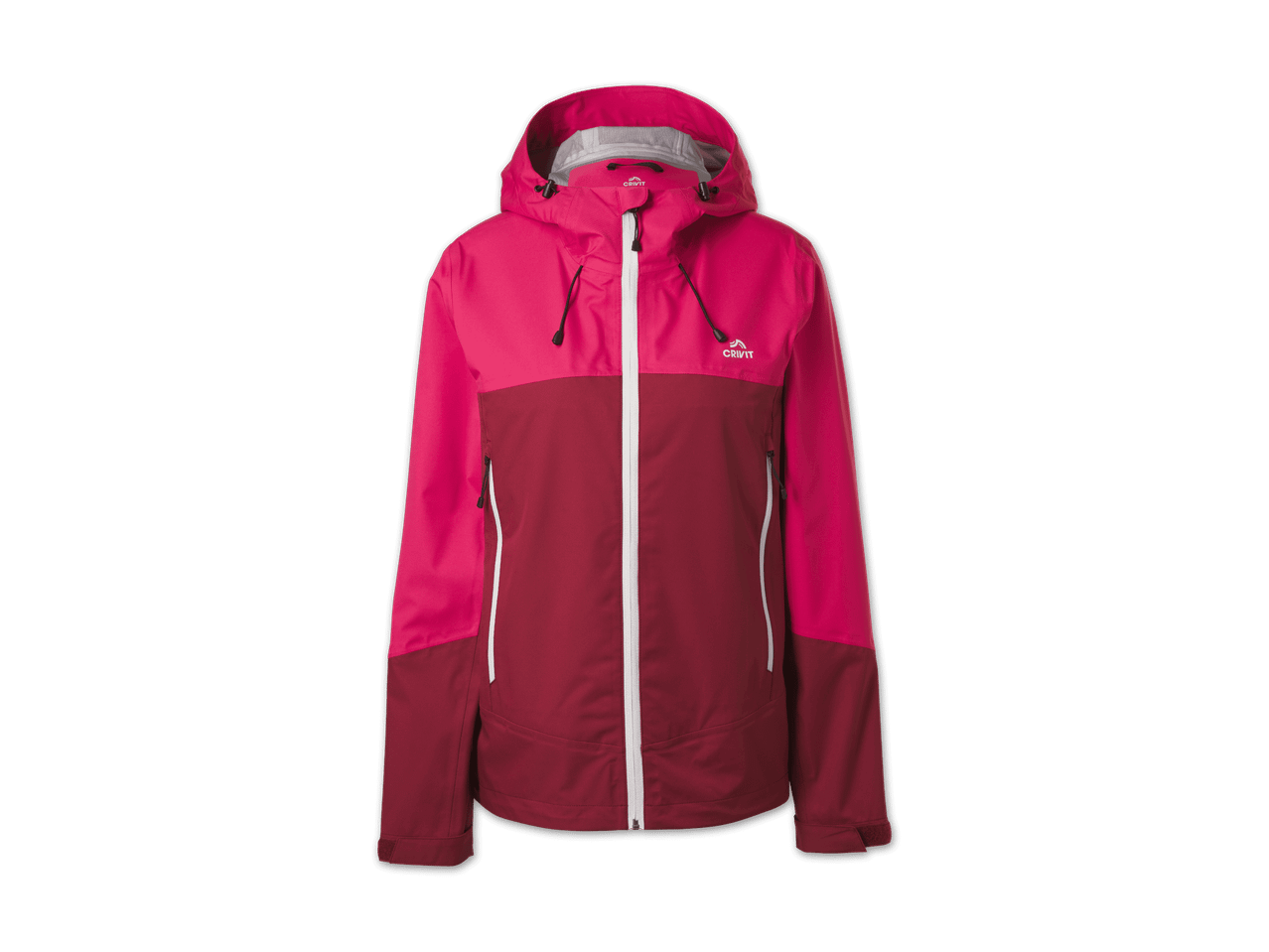 Zweifarbige Outdoor-Jacke in Pink und Dunkelrot mit Kapuze und Reißverschlüssen