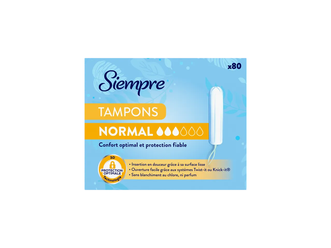 Tampons Siempre Normal, paquet de 80, avec confort optimal et protection fiable.