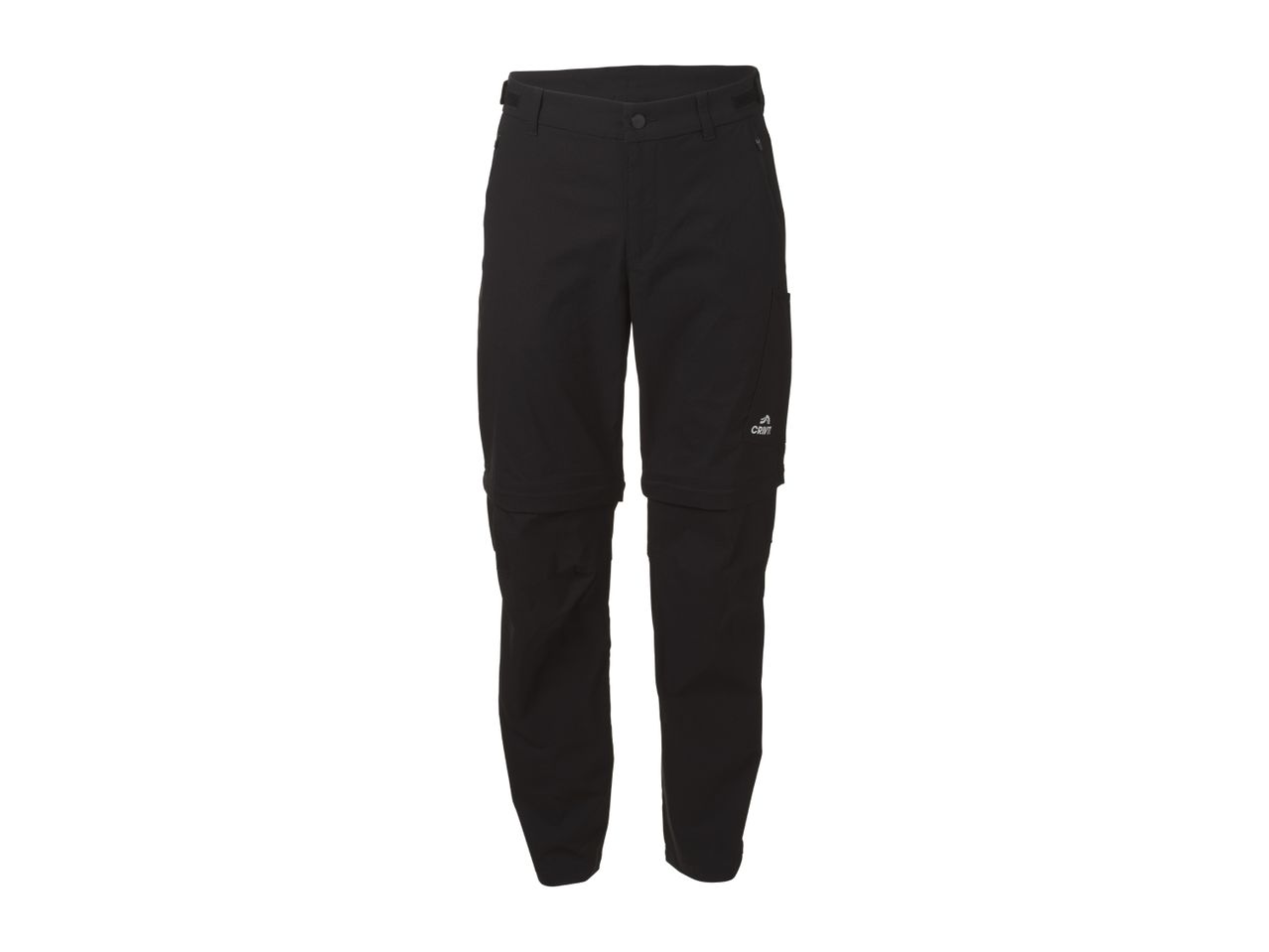 Black convertible hiking trousers with zip-off legs and cargo pockets.