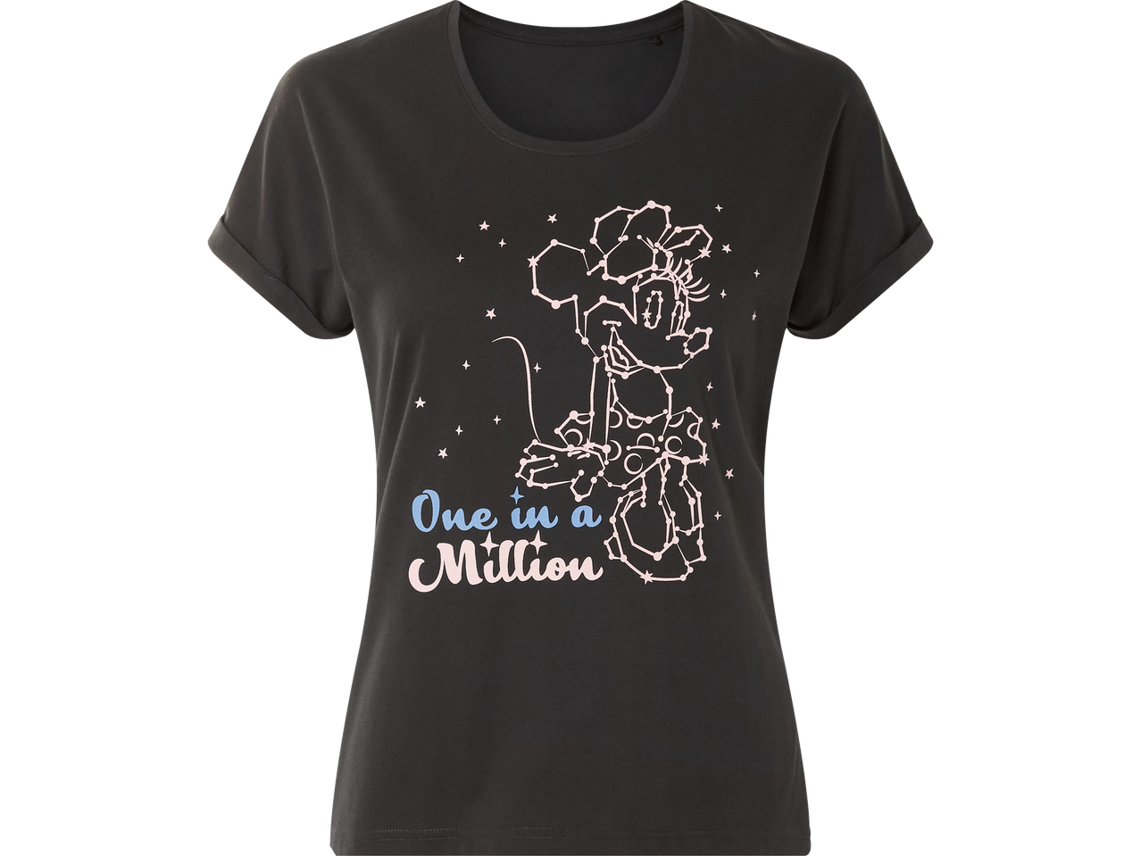 Tamno siva majica s dizajnom zviježđa Minnie Mouse i tekstom 'One in a Million'.