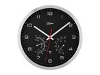 Analogue wall clock with built-in thermometer and hygrometer dials