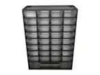 Small parts organiser with 33 transparent drawers, ideal for storage and sorting.