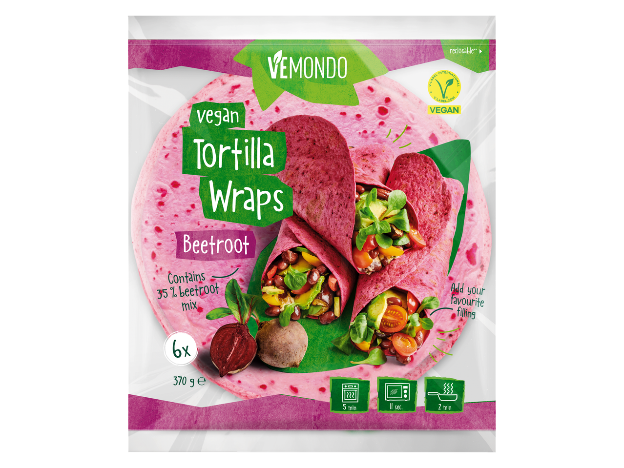 Tortille vegane Vémondo cu sfeclă, 6 buc.