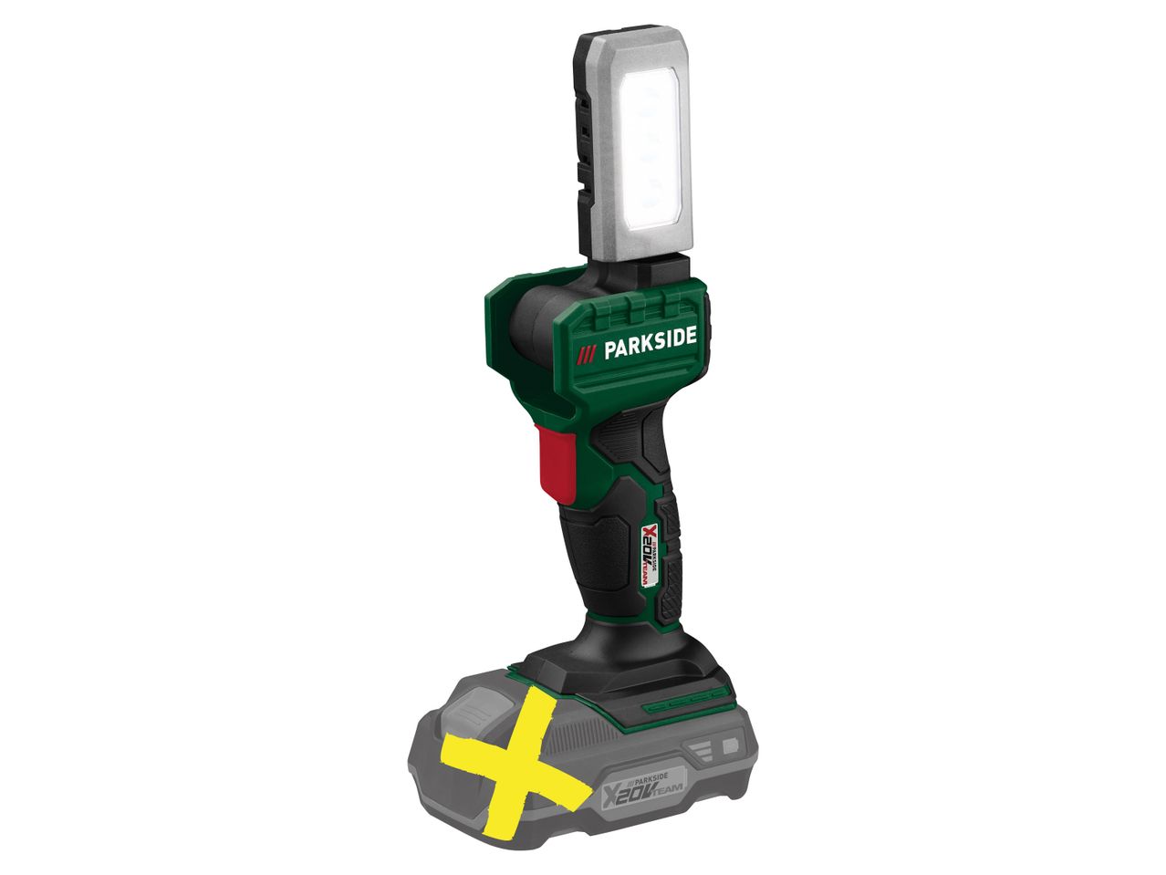 Una luce da lavoro Parkside X20V Team con batteria integrata.