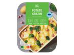 Опаковка за картофен гратен с броколи и шунка, показваща ястието и инструкции за готвене.