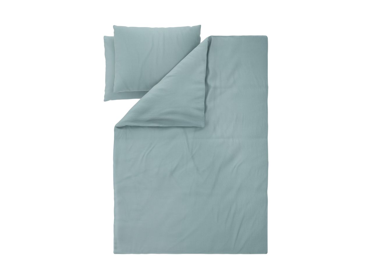 Light blue duvet cover set with a pillowcase, made of textured fabric.