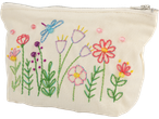 Bolsa de cosméticos bordada com flores, folhas, libélula e contas