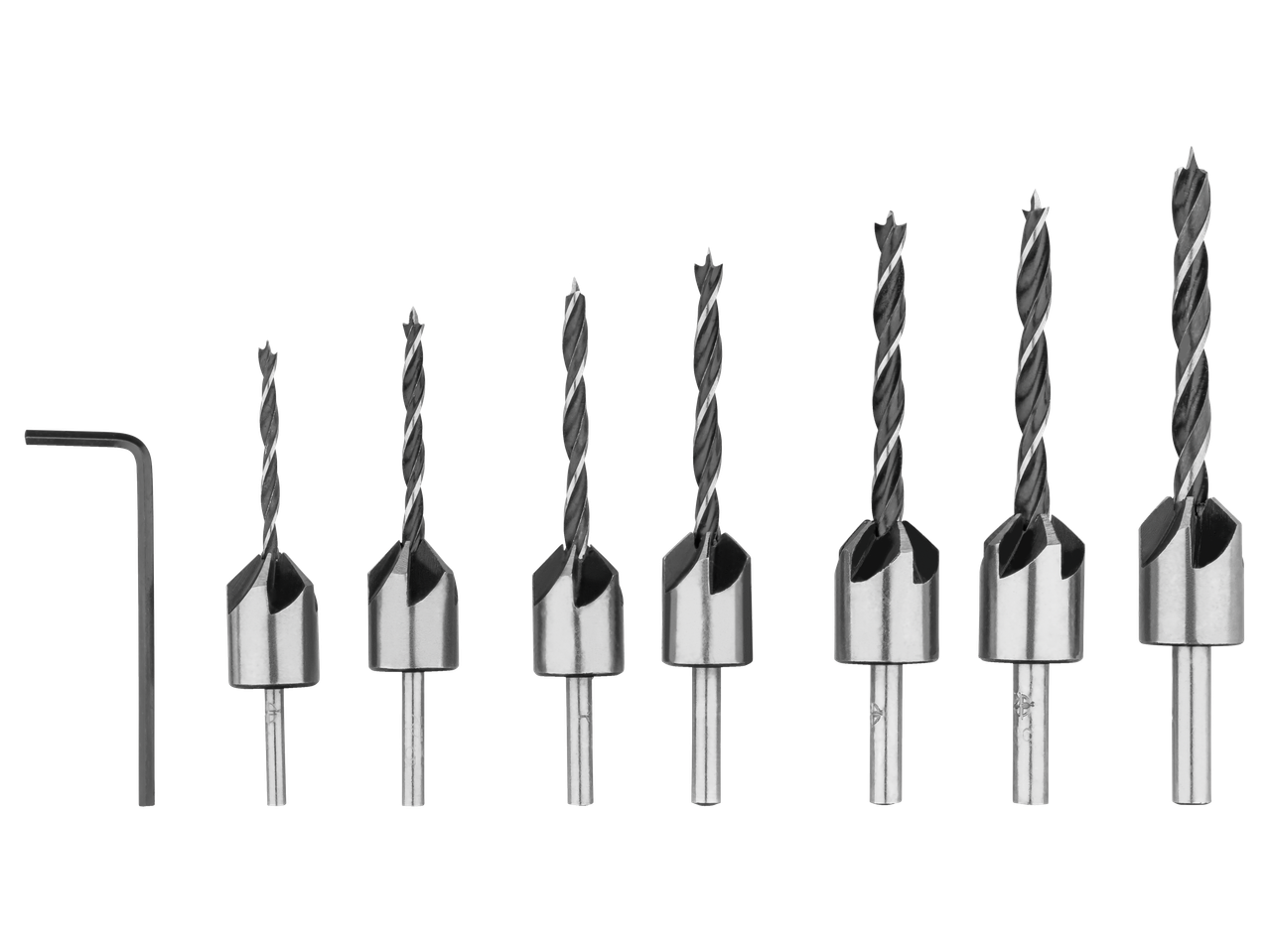 PARKSIDE® Drill Bit Assortment with seven countersink drill bits and an Allen key.