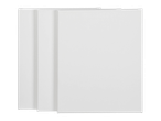 Three blank white stretched canvases stacked