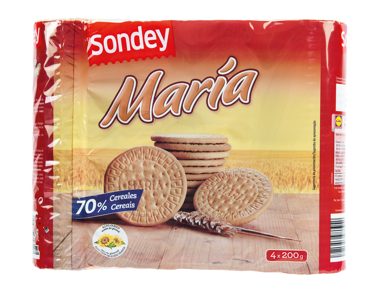 Biscoitos Sondey Maria com 70% cereais e óleo de girassol alto oleico