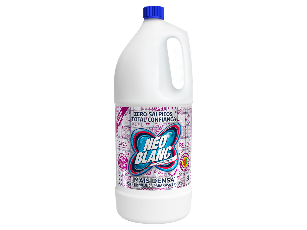 Lixívia em gel para casa e roupa, com fórmula melhorada, sem salpicos e mais densa, 2L.