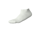 A single white ankle sock, shown from the side, with visible ribbing texture.