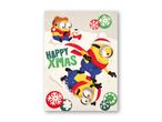 Minions julekalender med tre minions, der leger i sneen, og teksten 'HAPPY XMAS'.