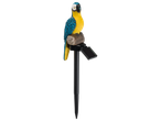 Decorative solar-powered garden stake featuring a blue and yellow parrot perched on a log.