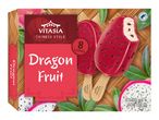 Dragon Fruit ice lollies in a box, with a Rainforest Alliance cocoa logo.
