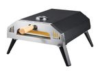 Portable pizza oven with wooden peel.