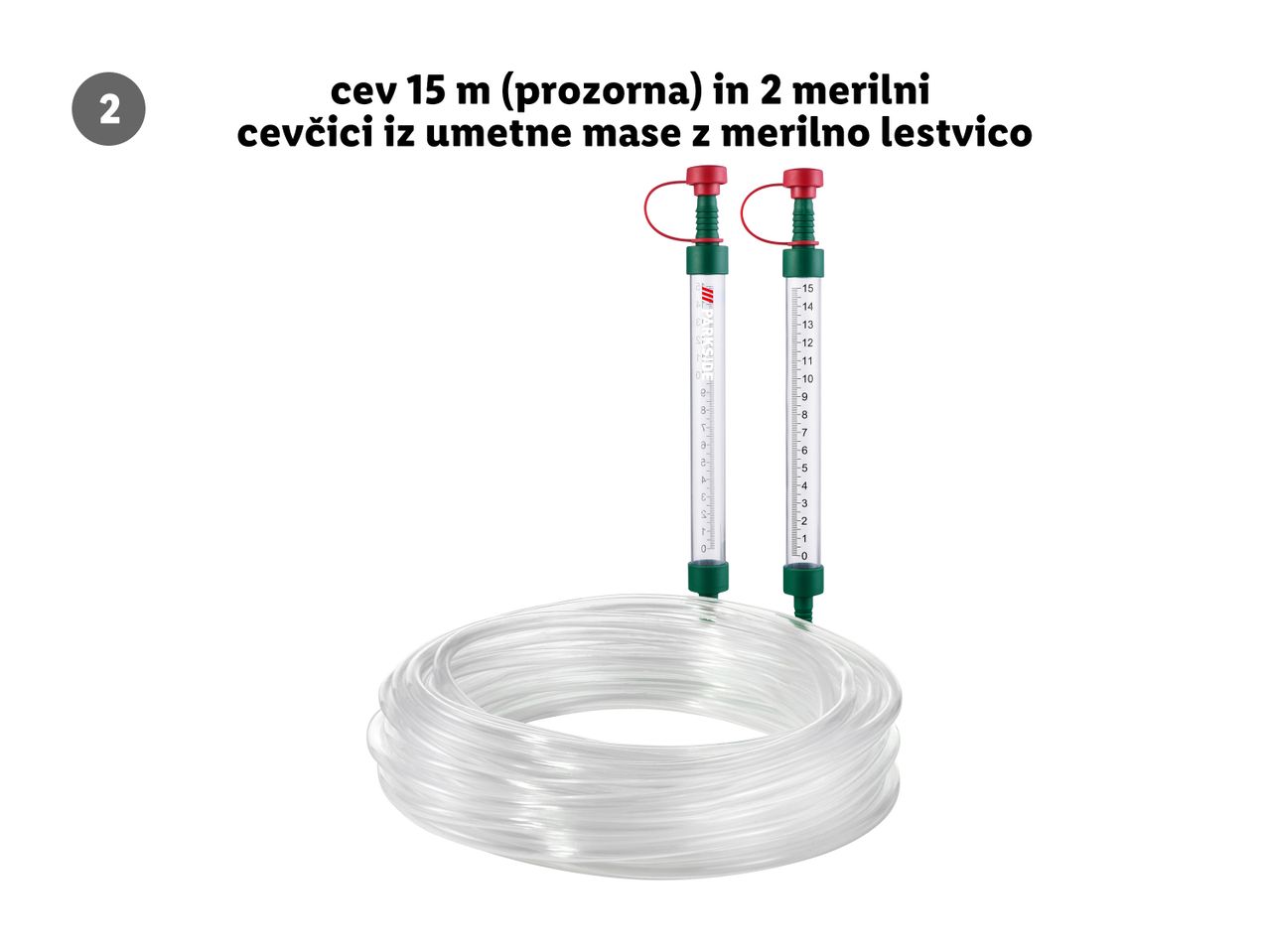 Dve cevki za prenos tekočin in prozorna cev.