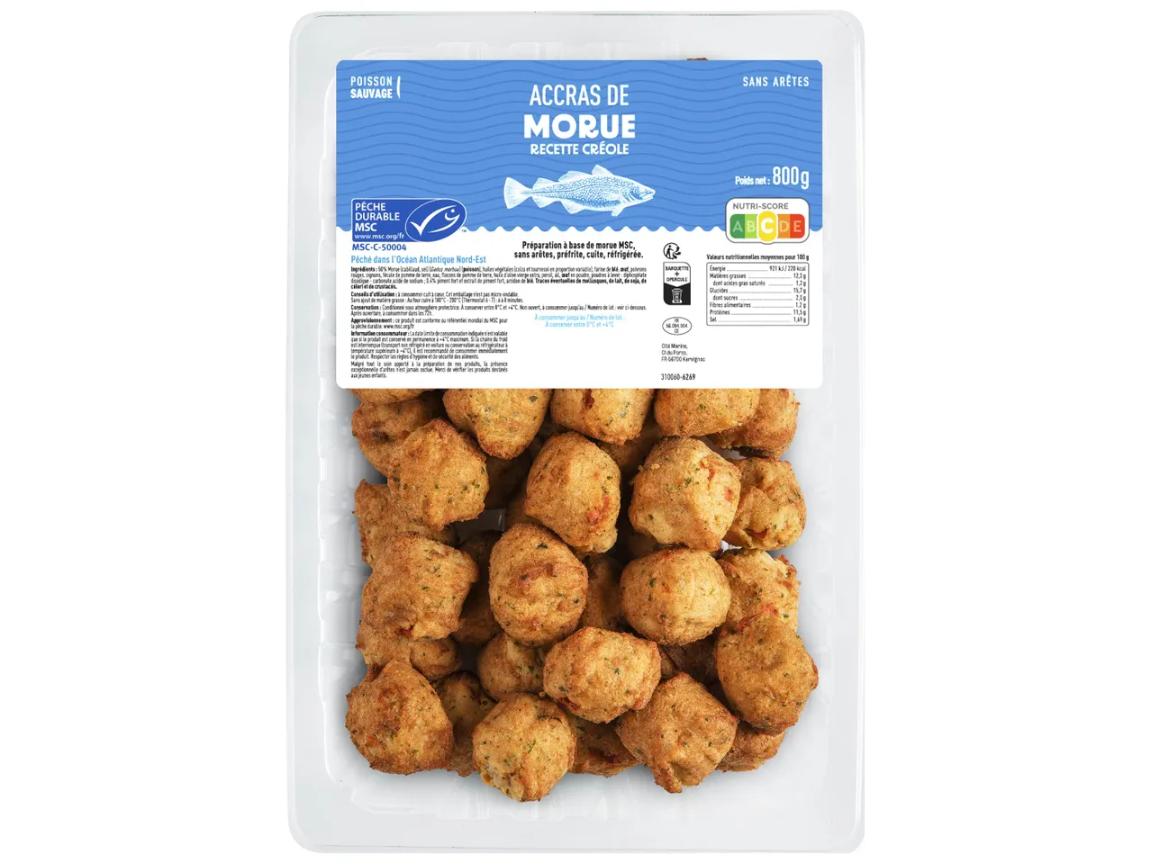 800 g d'accras de morue créole certifiés MSC.
