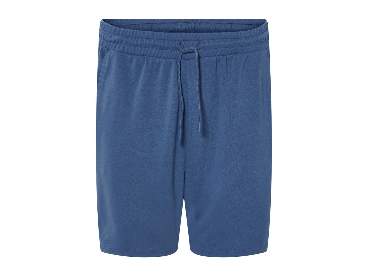 Blue drawstring athletic shorts.