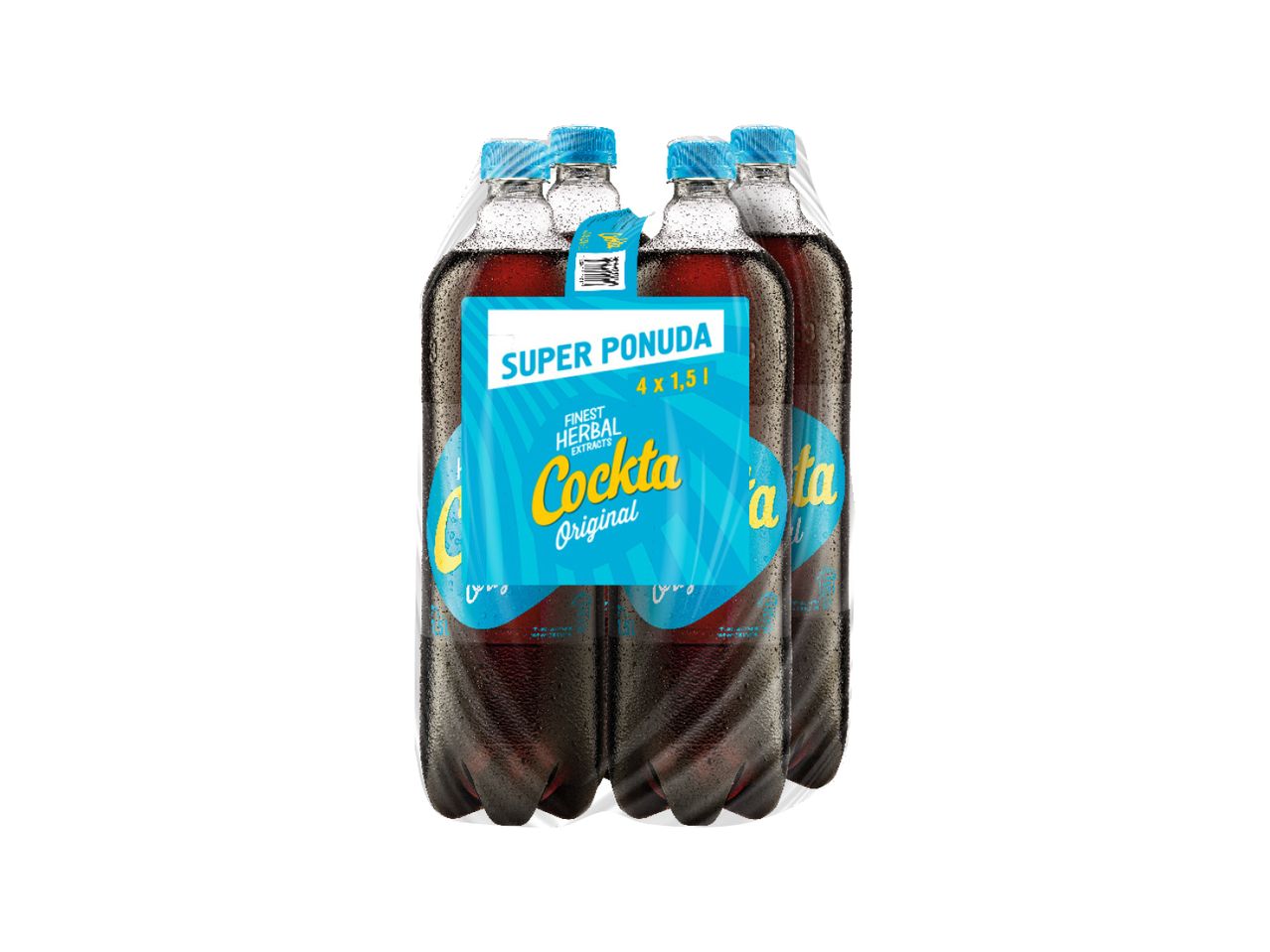 Pakovanje od 4 boce Cockta Original bezalkoholnog pića, 1,5L svaka, sa plavim etiketama.