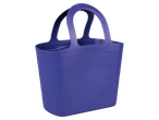 A purple plastic tote bag with wavy lines and sturdy handles.