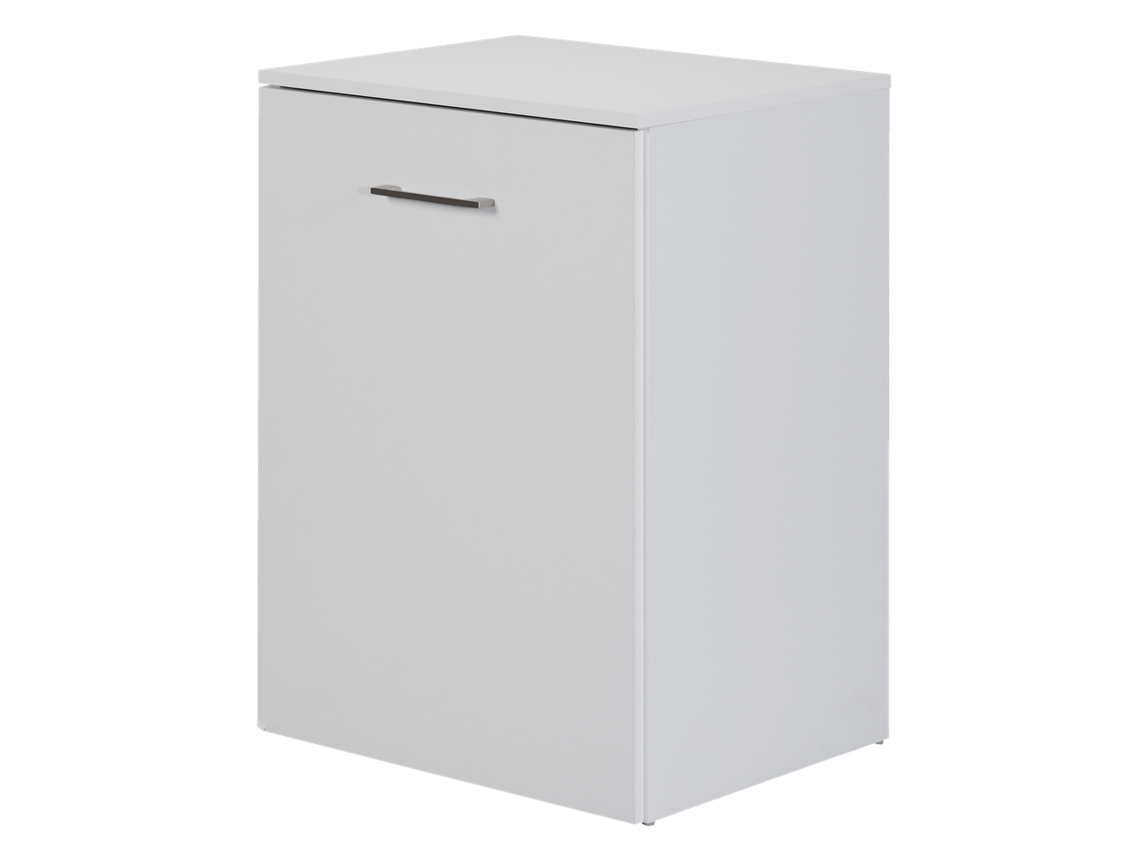 Einfacher weißer Schrank mit einer Schublade.
