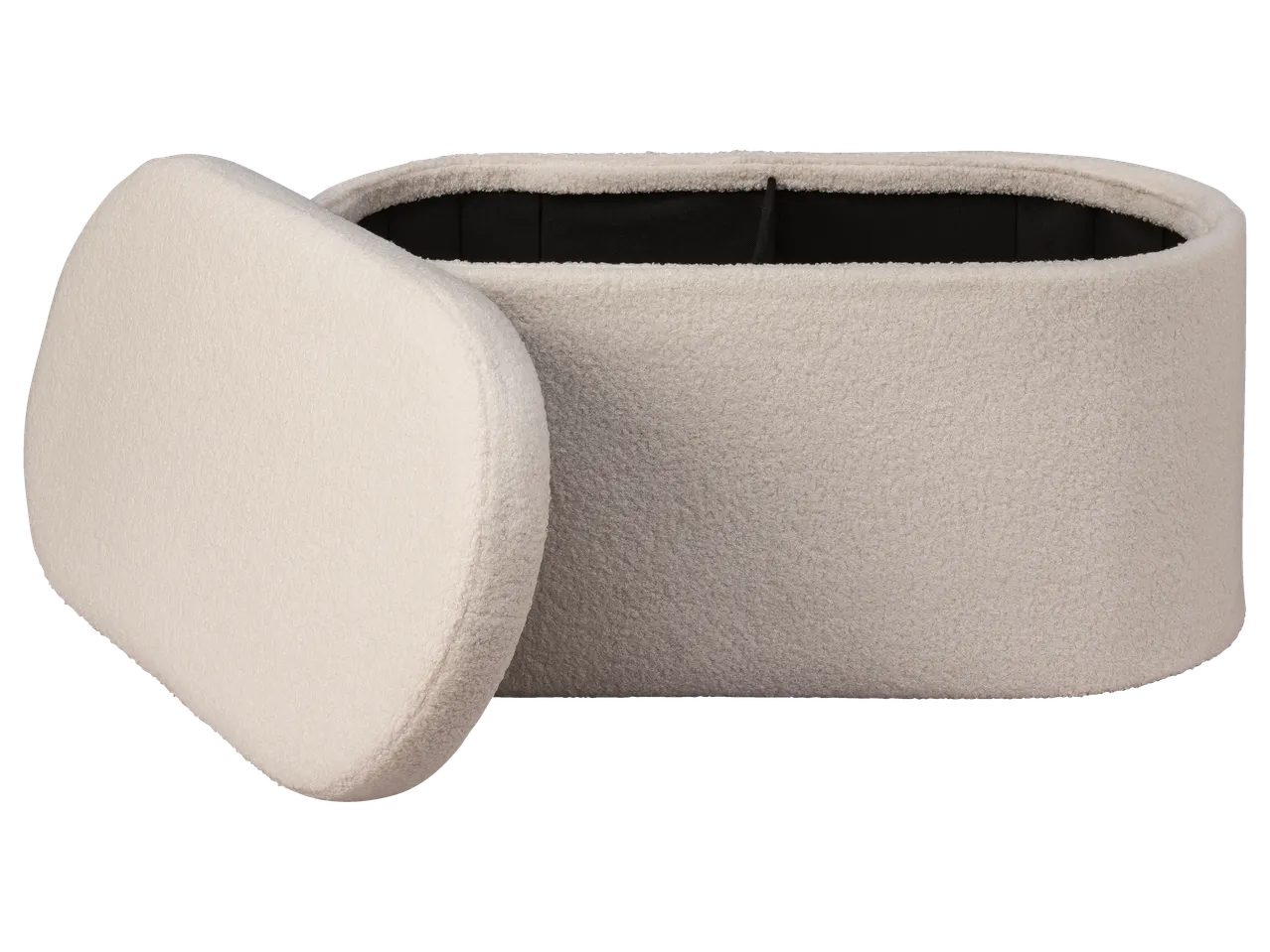 LIVARNO home Storage Ottoman, off-white, with an open lid revealing internal compartments.