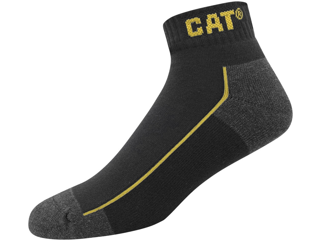 Caterpillar čarape: crne sportske čarape sa žutim detaljima.