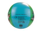 A blue and green beach ball with Minecraft characters and text, including company details.
