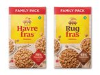 To familiestørrelser af Havrefras og Rugfras morgenmadsprodukter.