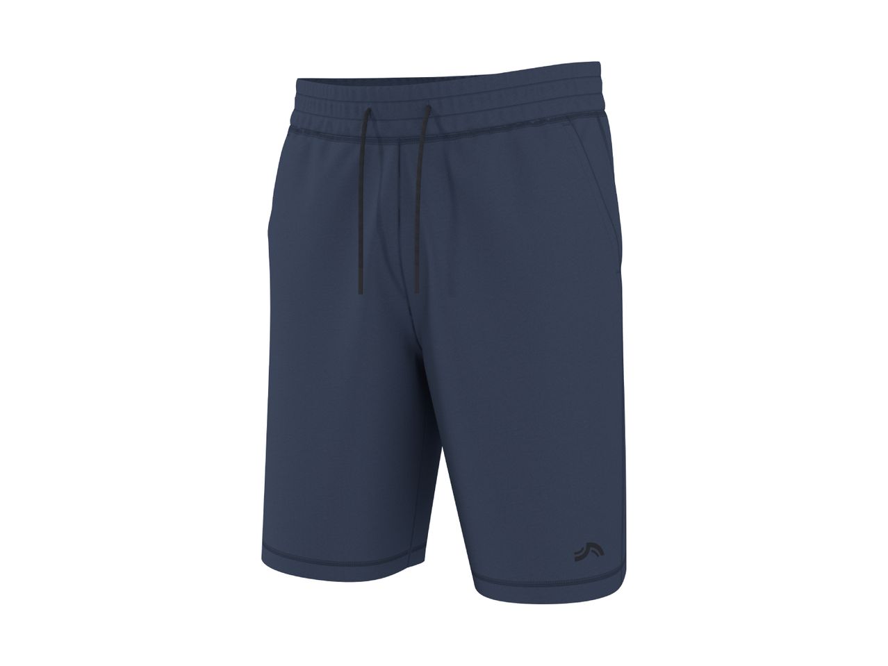 Dark blue men's athletic shorts with a drawstring waist and a small logo on the leg.