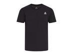 Black short-sleeved crew neck t-shirt with a white triangular logo on the chest.