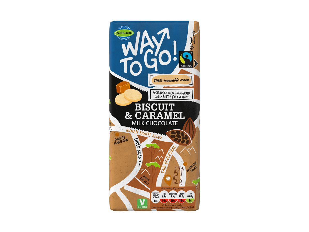 Way To Go! Biscuit & Caramel flavored chocolate bar.