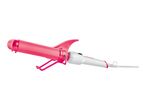 A pink and white automatic hair curler.