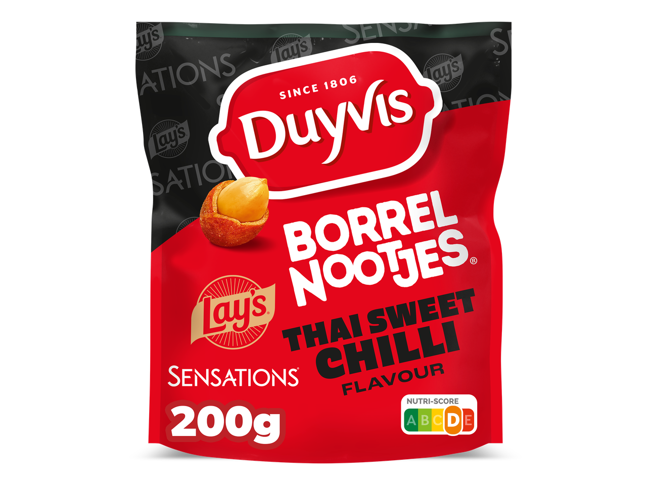 Zak borrelnootjes met Thaise zoete chilismak, 200 gram.