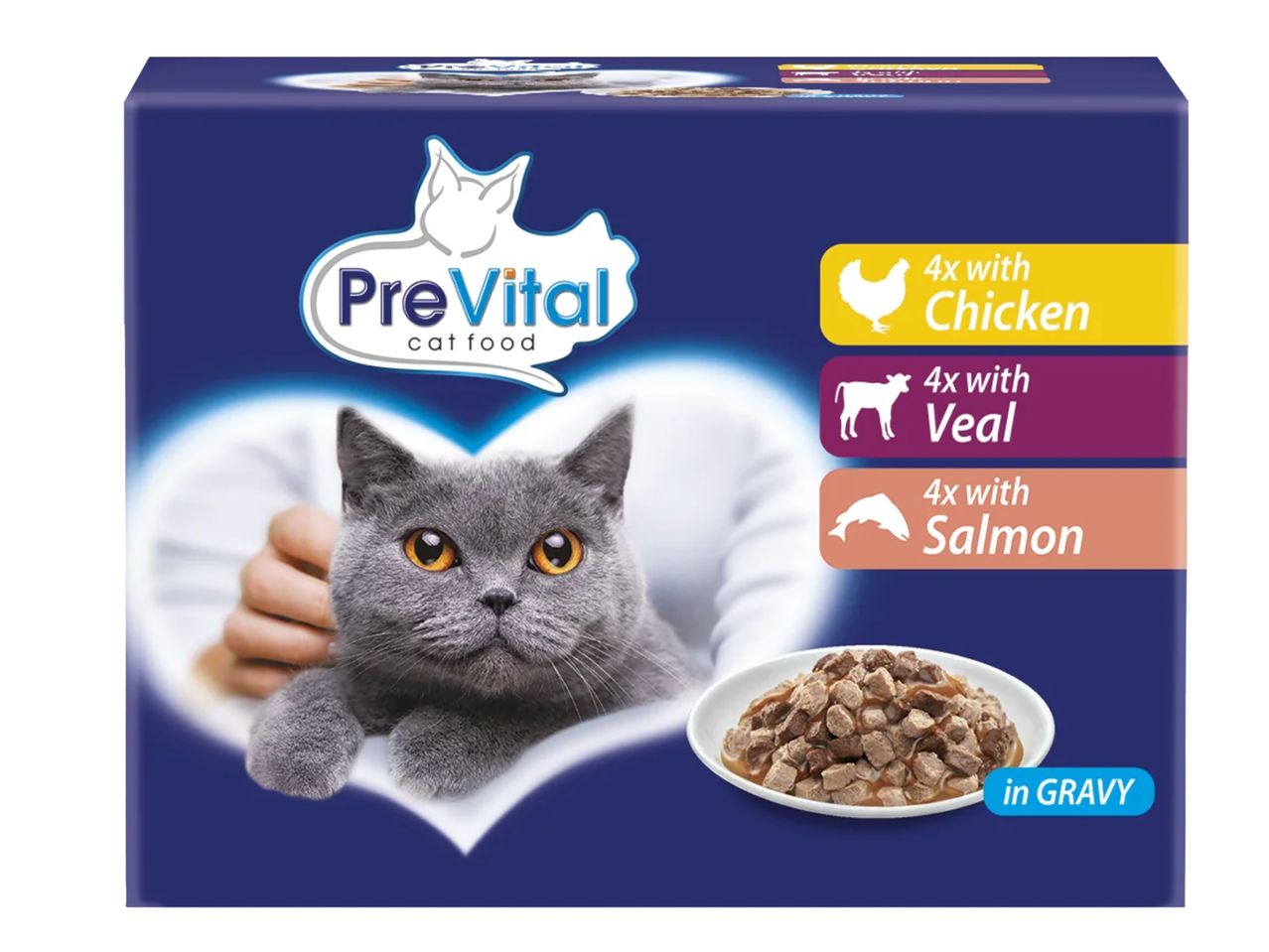 PreVital: macskaeledel mártással, csirkével, borjúval és lazaccal.