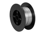 A spool of silver wire on a black plastic reel.